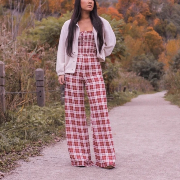 Reformation Pants - Reformation Pompano Highland Plaid Smocked Wide Leg Jumpsuit Size 2